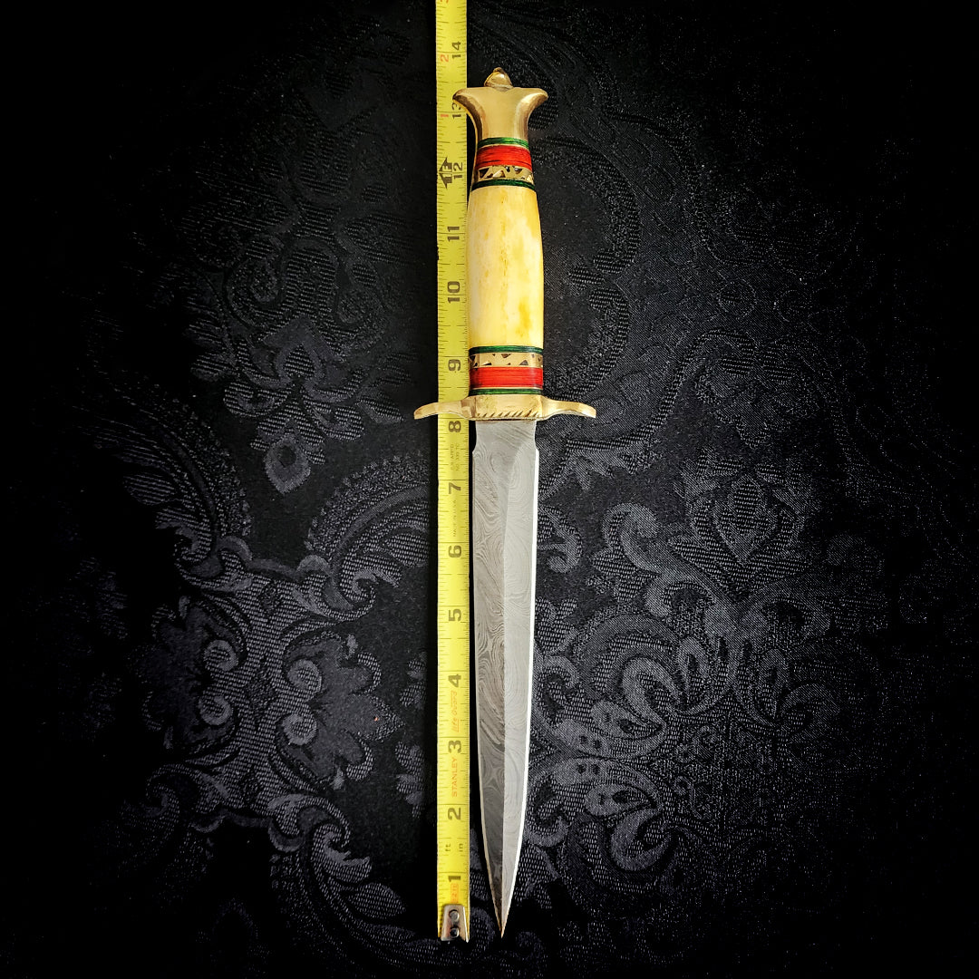 Damascus Steel , Brass and Bone Athame
