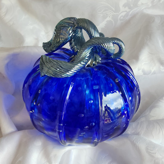 Blue Glass Pumpkin Sculpture