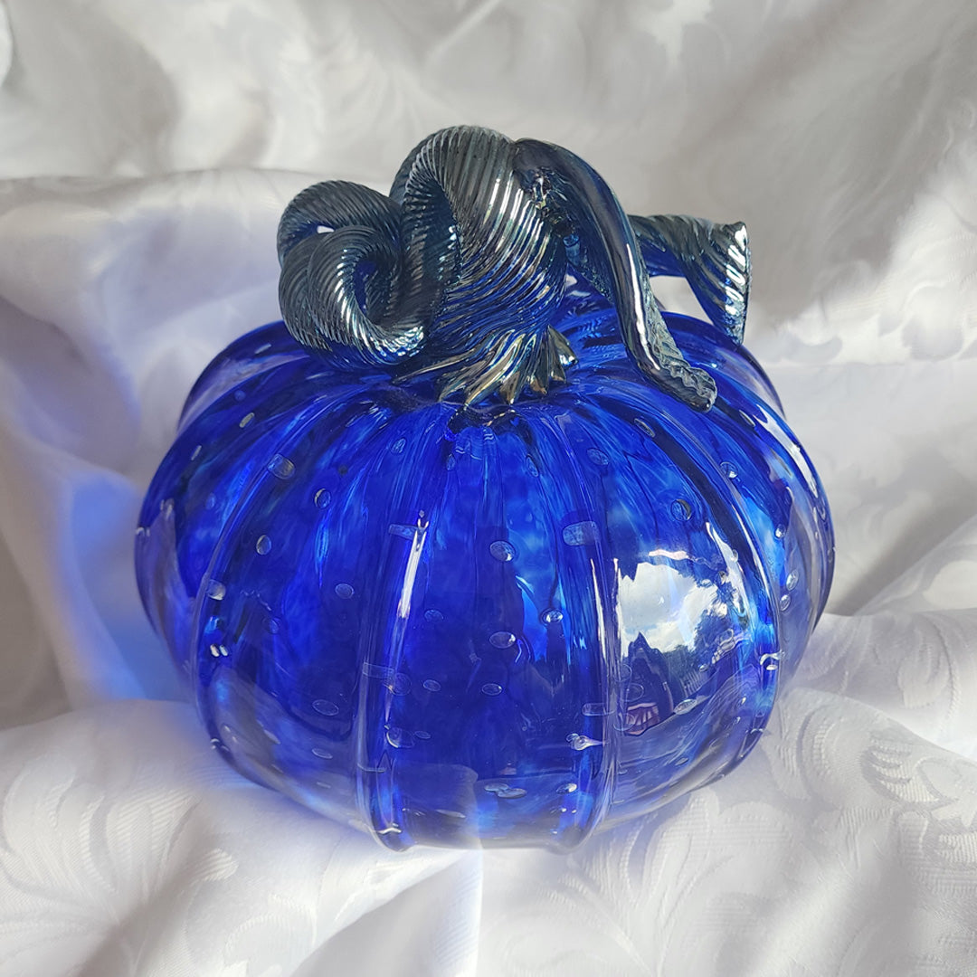 Blue Glass Pumpkin Sculpture