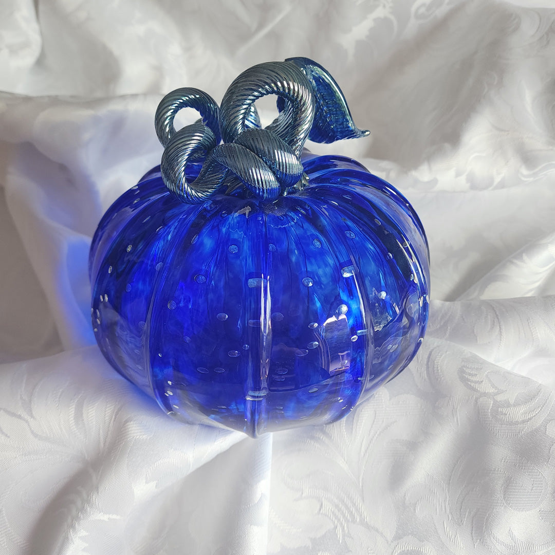 Blue Glass Pumpkin Sculpture
