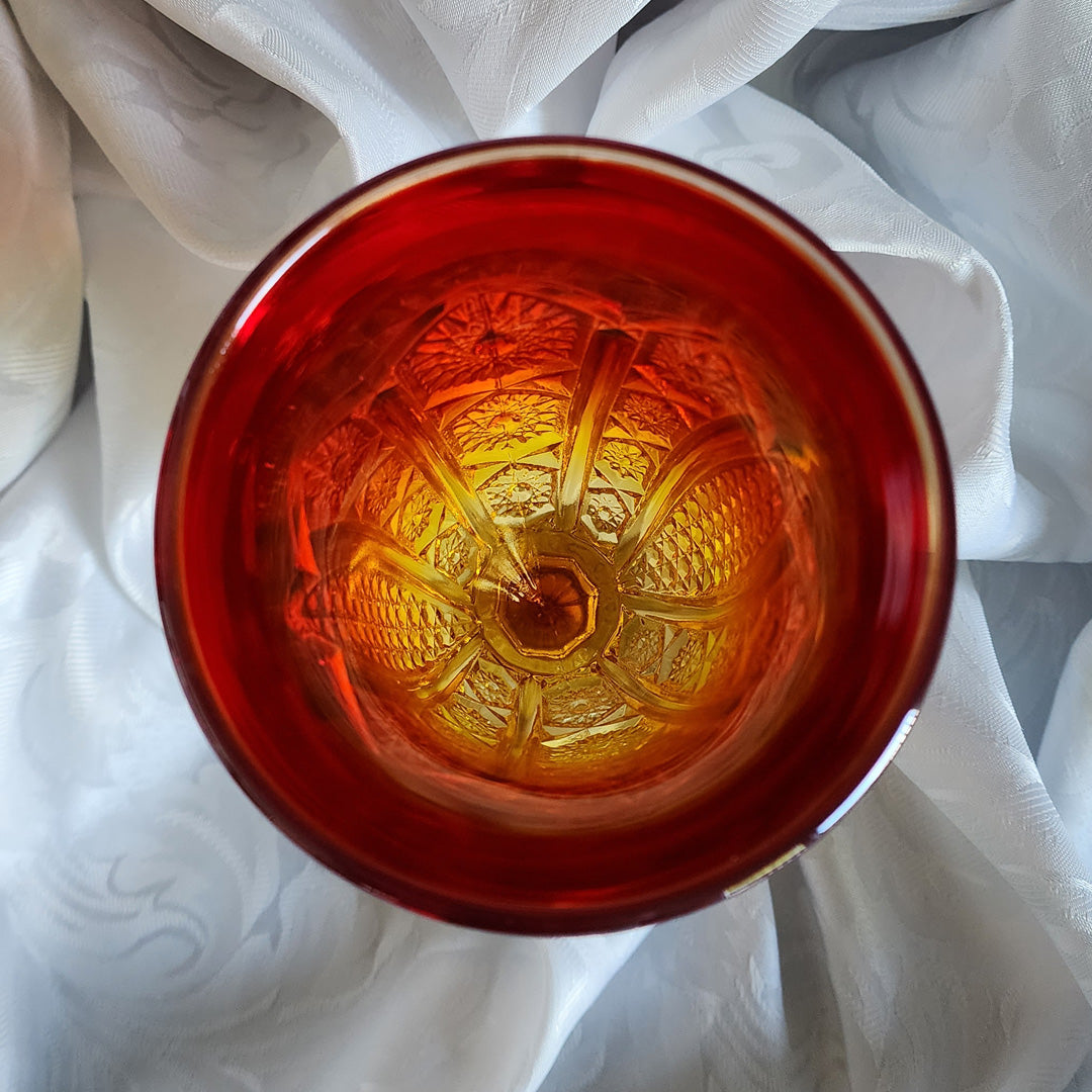 Red Yellow Carnival Glass Goblet