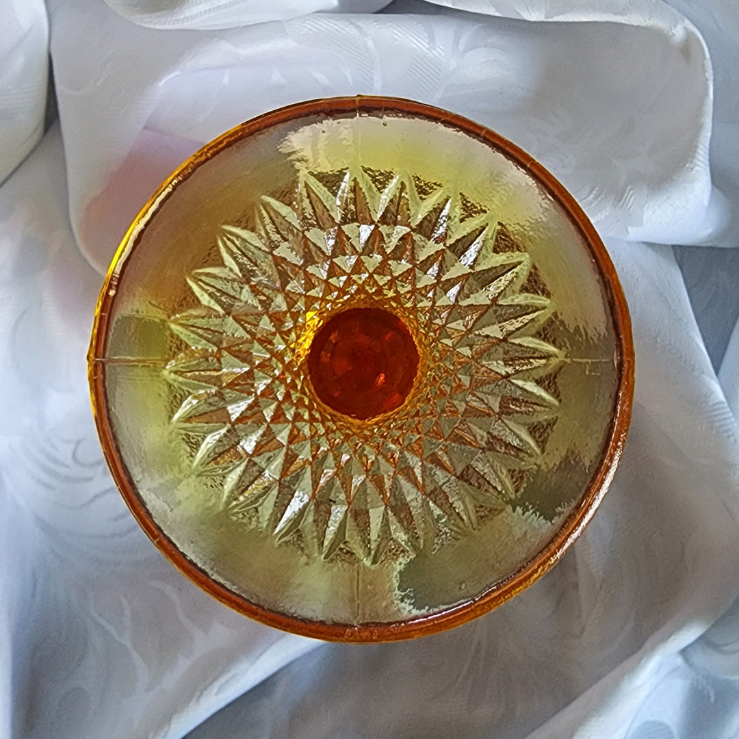 Red Yellow Carnival Glass Goblet