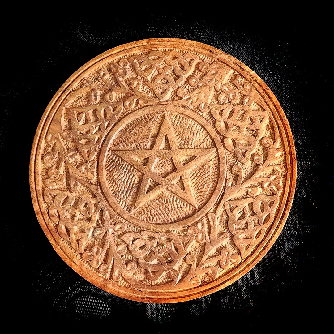 Carved Wood Pentacle Altar Tile