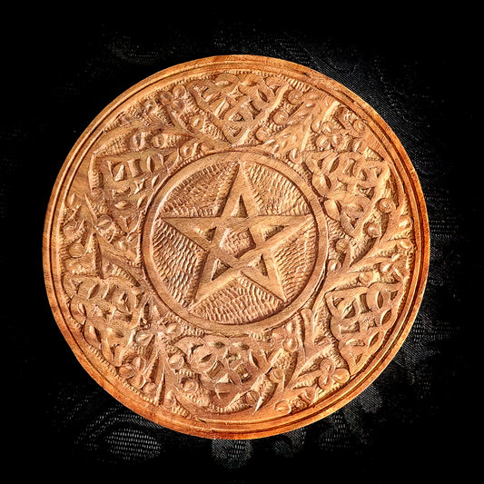 Carved Wood Pentacle Altar Tile