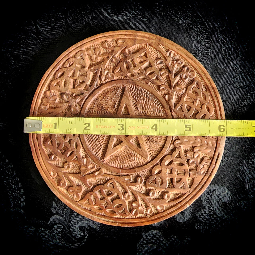 Carved Wood Pentacle Altar Tile