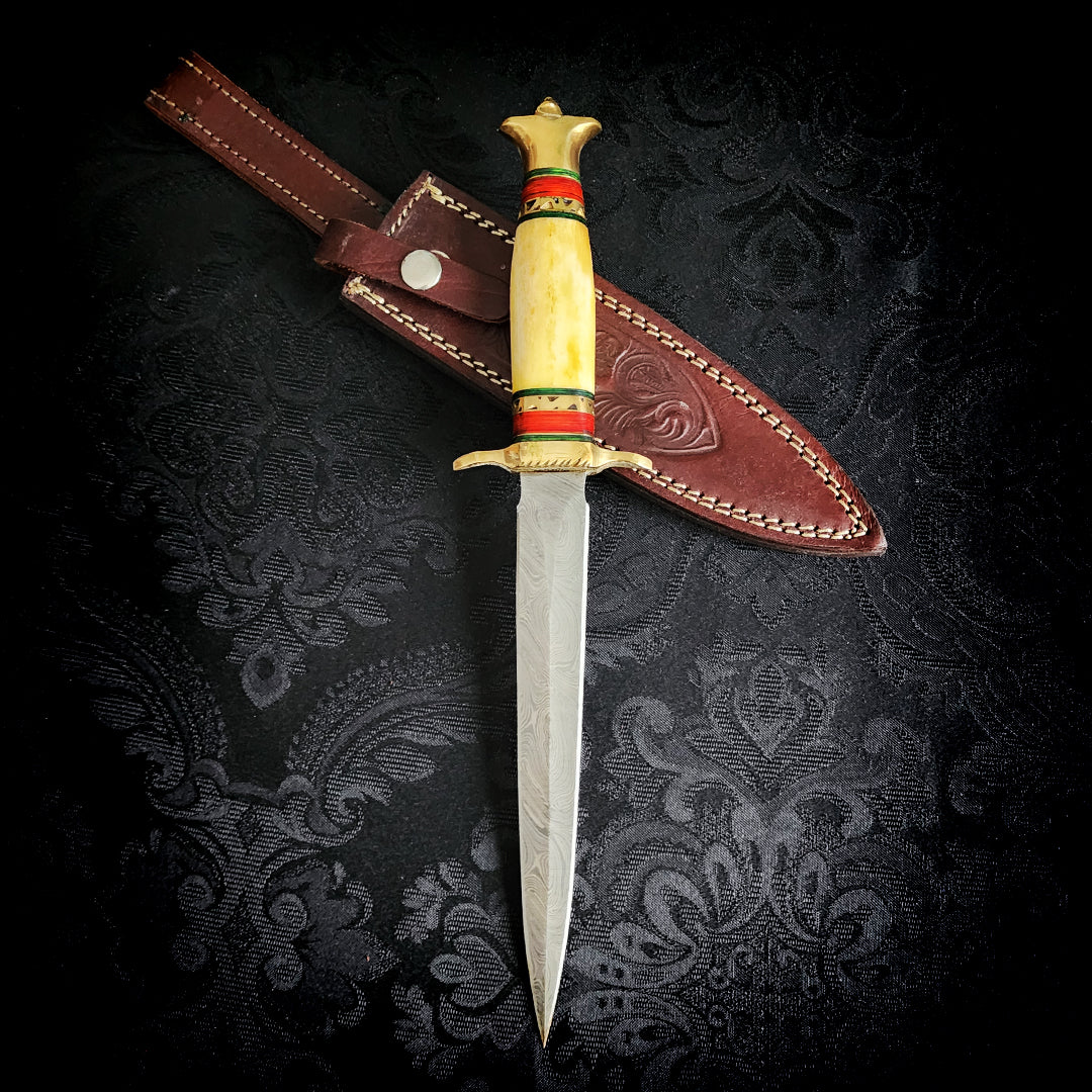 Damascus Steel , Brass and Bone Athame