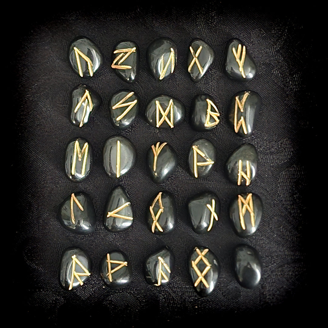 Black Agate Rune Stone Set