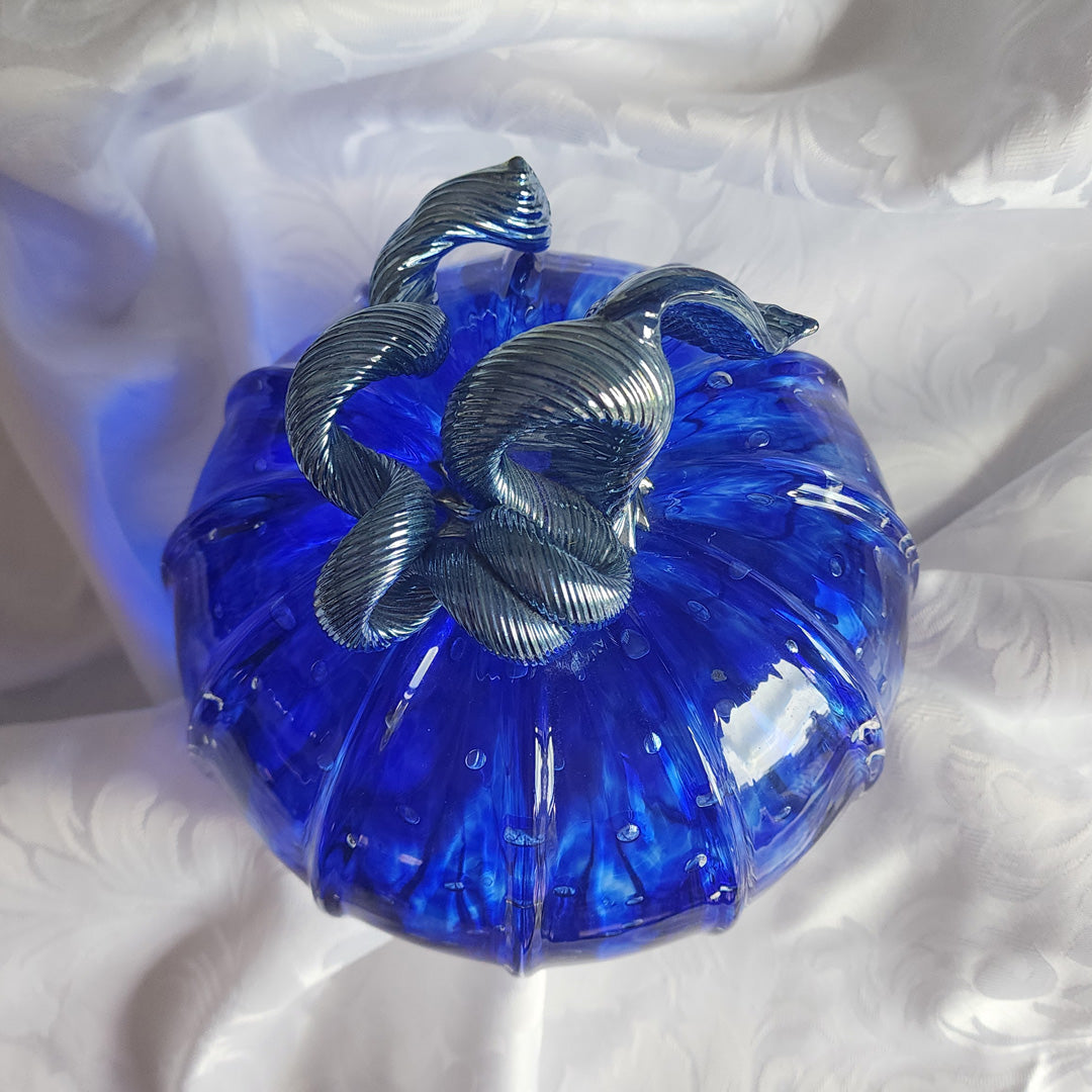 Blue Glass Pumpkin Sculpture