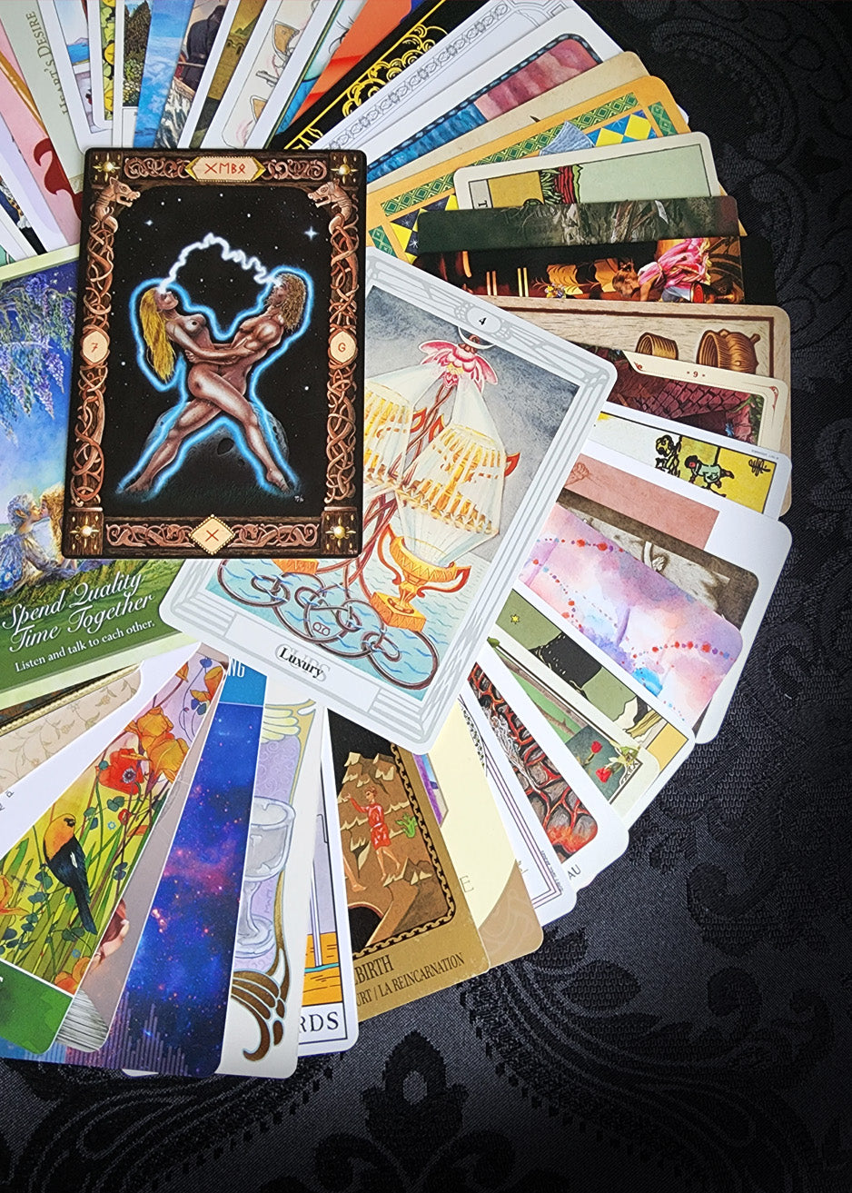 Mixed Tarot and Oracle Card Collection Brown Velvet 50 Cards