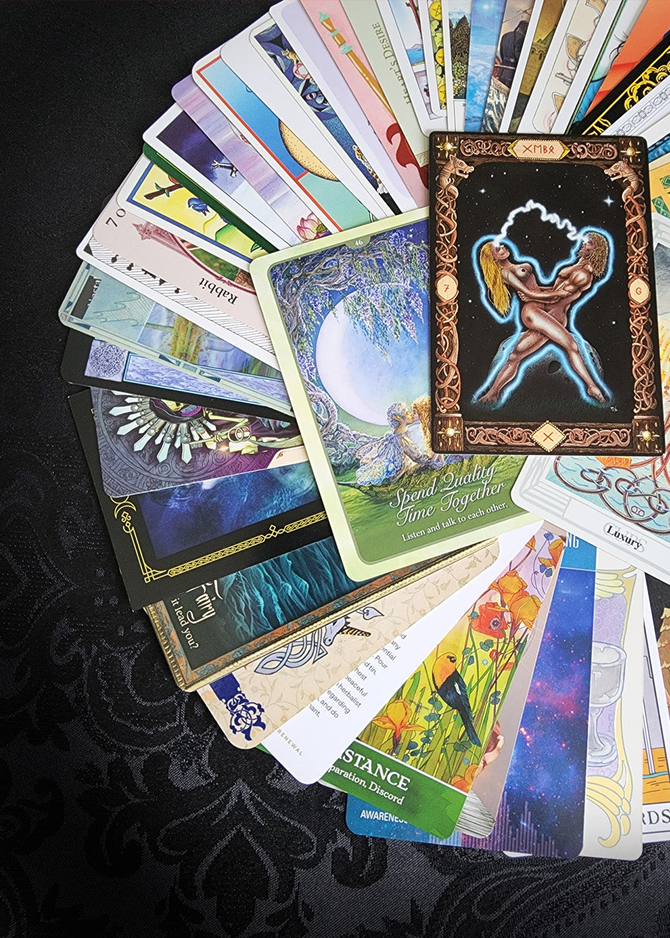 Mixed Tarot and Oracle Card Collection Brown Velvet 50 Cards