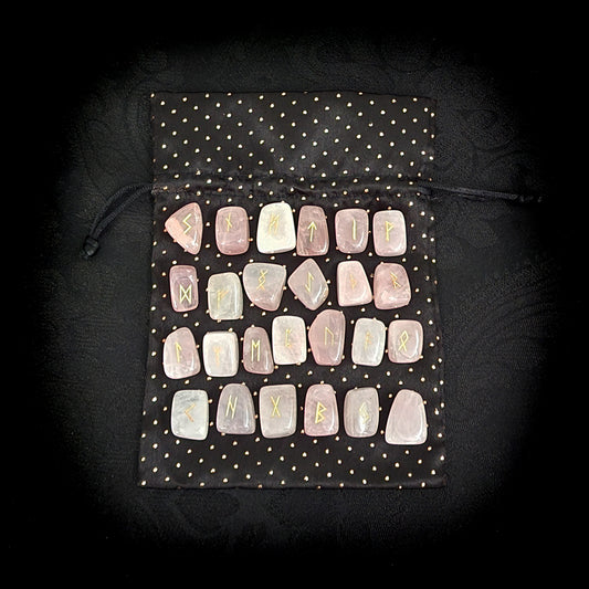 Rose Quartz Elder Futhark Rune Stone Set