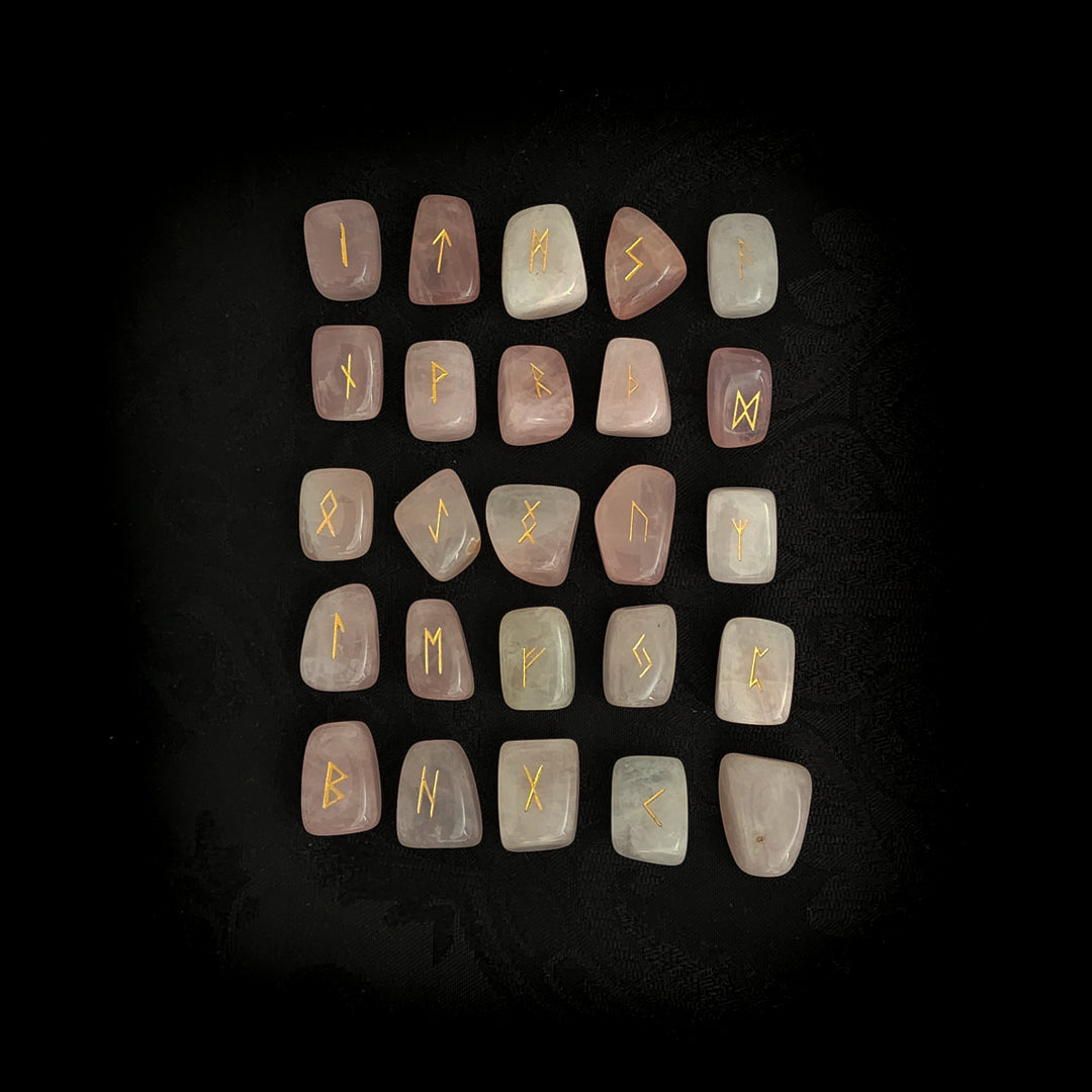 Rose Quartz Elder Futhark Rune Stone Set